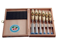 Two Cherries Chisels 500-1561 Two Cherries Set of 6 Wooden Handled Chisels in Wooden Box 500-1561